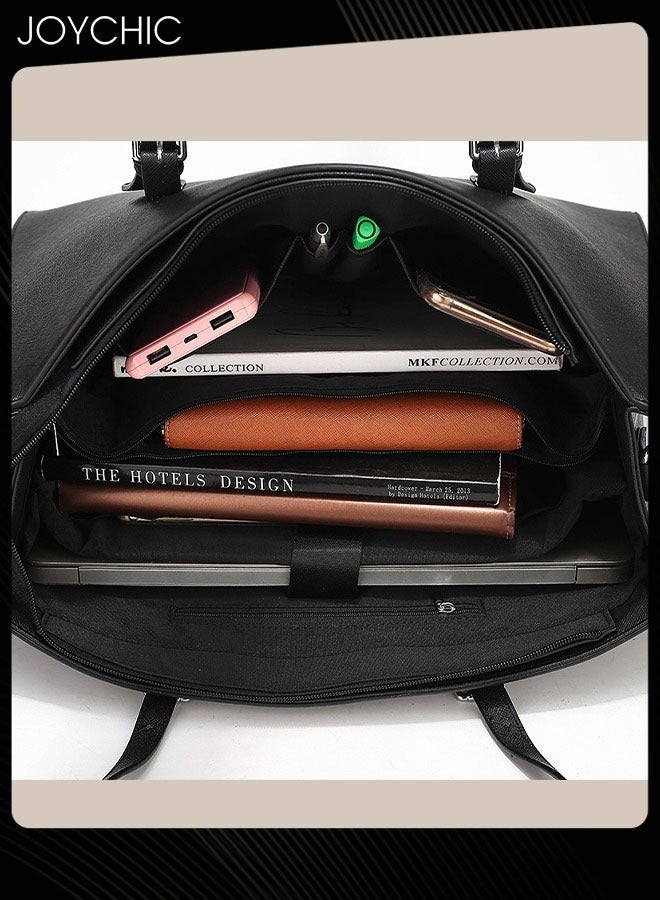 Women Lightweight Large Capacity Laptop Bag Leather Work Computer Tote Waterproof Briefcase 15.6 Inch Netbook Business Office Shoulder Messenger Bag Black
