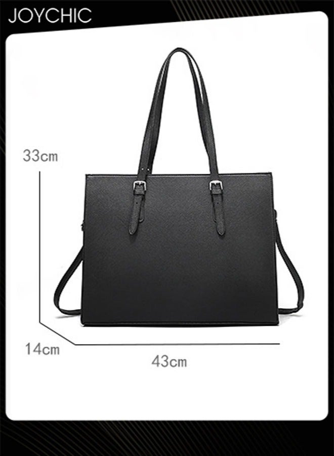 Women Lightweight Large Capacity Laptop Bag Leather Work Computer Tote Waterproof Briefcase 15.6 Inch Netbook Business Office Shoulder Messenger Bag Black