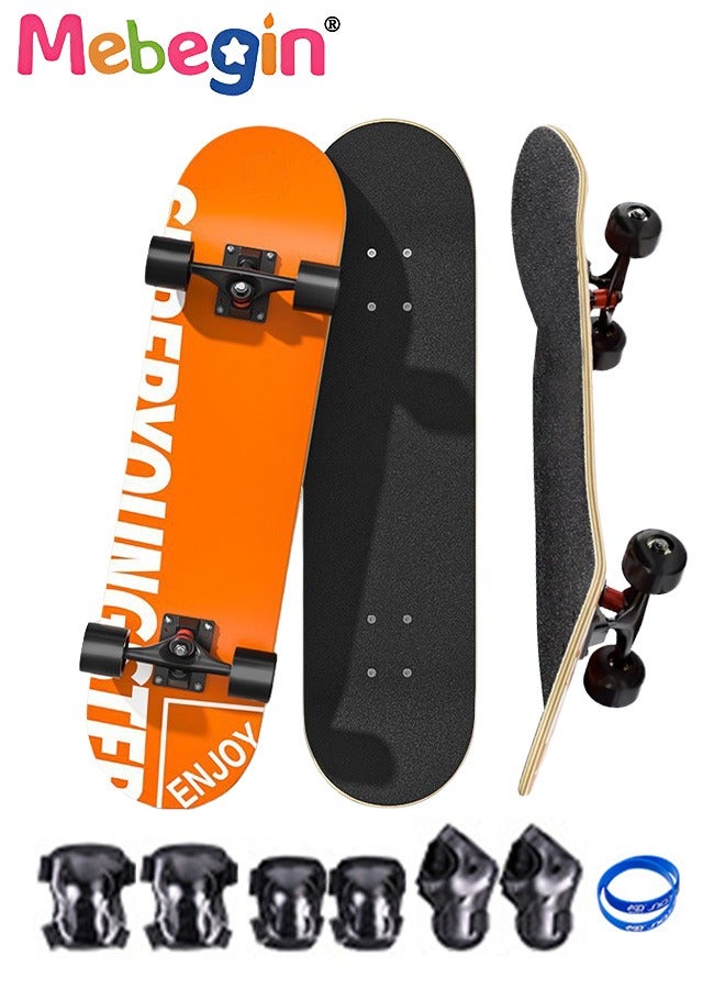 30 inch Skateboard for Beginners with 6pcs Protect Gear Set and Storage Bag,Wristband,7-ply Maple Deck Skate Board for Cruising, Tricks and Downhill,Designed for All Types of Riding Kids Adults