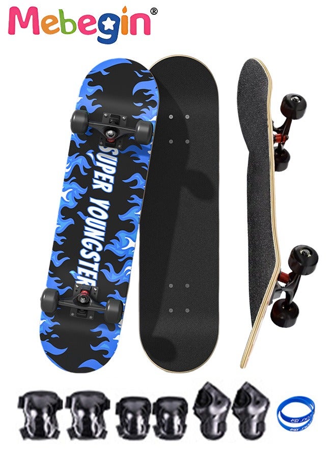 30 inch Skateboard for Beginners with 6pcs Protect Gear Set and Storage Bag,Wristband,7-ply Maple Deck Skate Board for Cruising, Tricks and Downhill,Designed for All Types of Riding Kids Adults