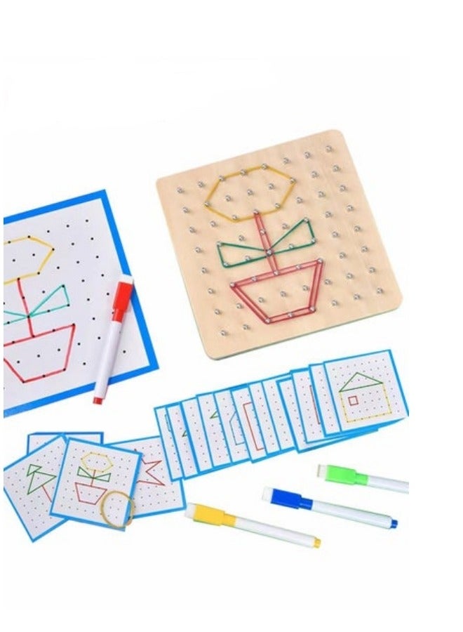 Kids Early Education Toys,Wood Nail Board Geometric Figure Puzzle Board,Shape Recognition Toys