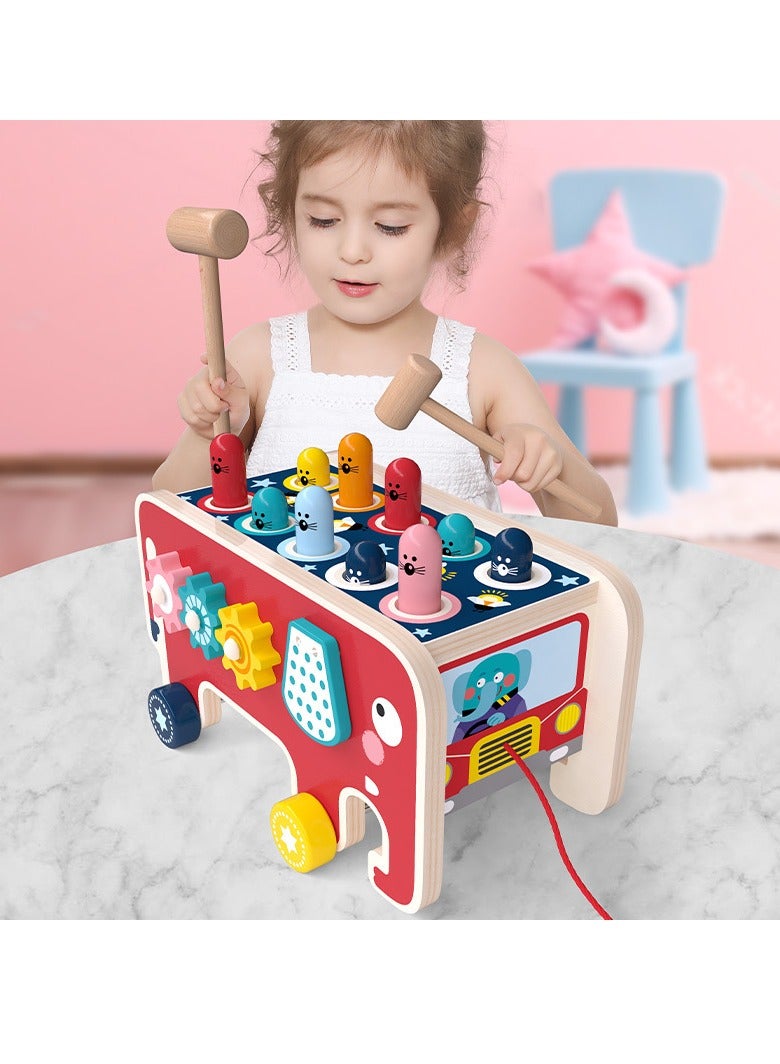 Wooden Hammering And Pounding Toys For Toddlers Wooden Cartoon Elephant Drag Toys For Boys And Girls