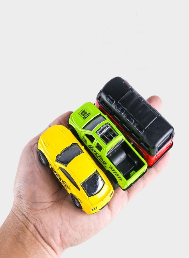 6-Piece Alloy Pull Back Car Toys Set with Gas Station,Play Vehicles with Sound and Light,Toys Car Set for Boys