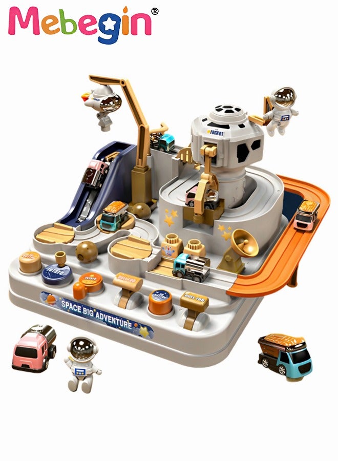 Kids Race Track Game,Space Theme Car Adventure Toy for 3+ Years Old Boys Girls, Rail Track City Rescue Playset, with 3 Mini Cars