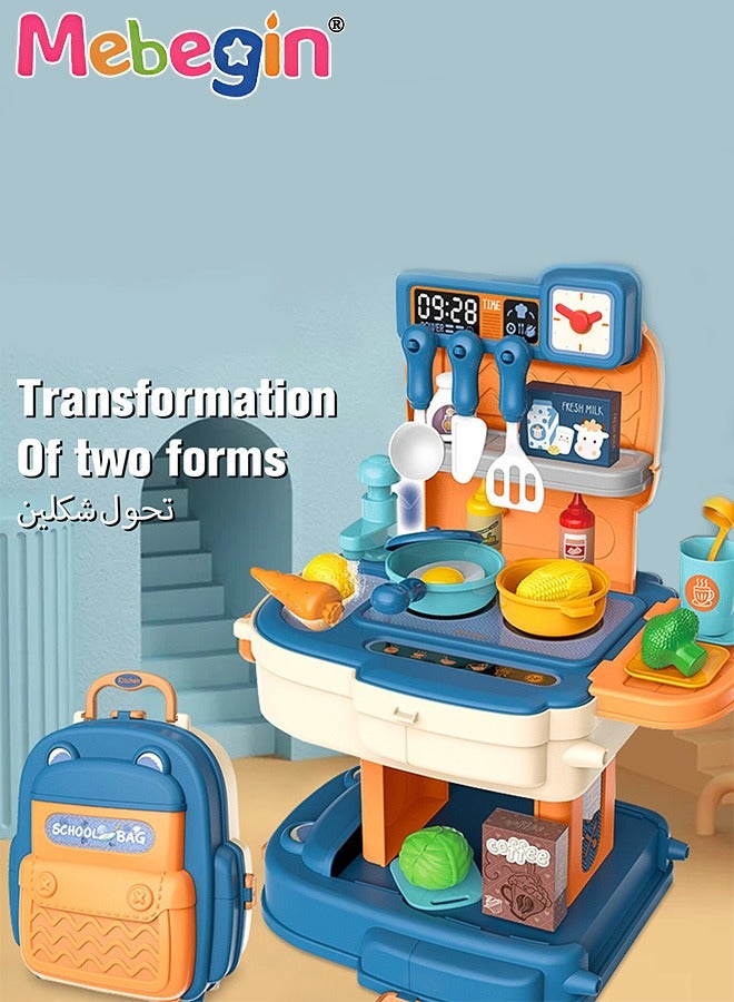 34Pcs Kitchen Playset, Portable Kitchen Toys Backpack, Pretend Role Play Toys with Rich Kitchen Accessories, Creative Play House toys Kit, Fun Educational Toys, Easy to Assemble, Ideal Gifts for Kids