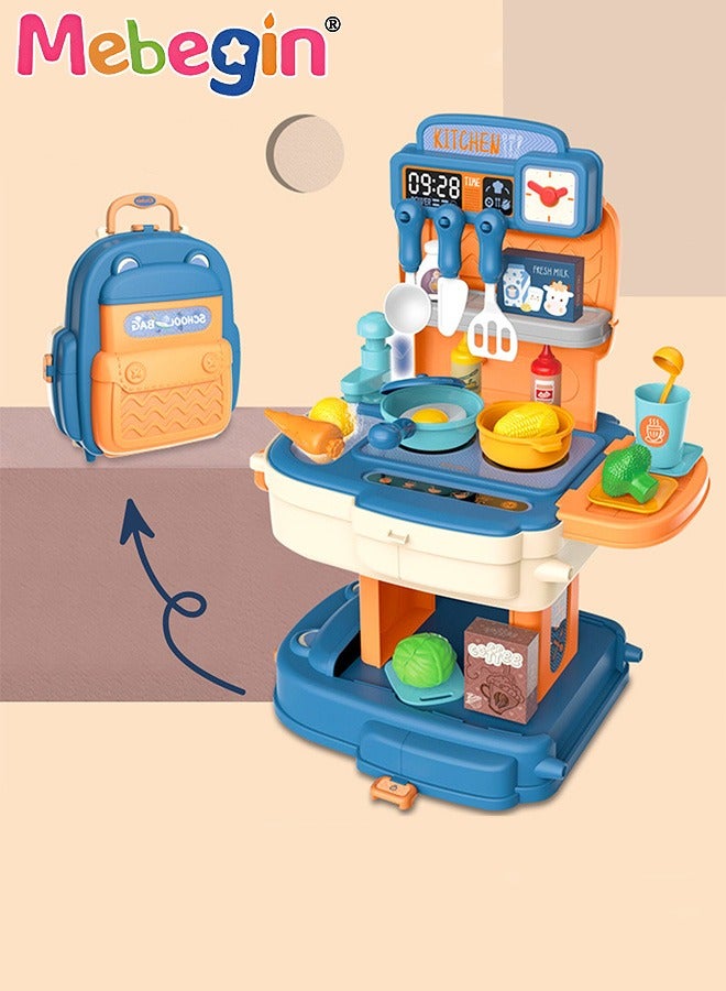 34Pcs Kitchen Playset, Portable Kitchen Toys Backpack, Pretend Role Play Toys with Rich Kitchen Accessories, Creative Play House toys Kit, Fun Educational Toys, Easy to Assemble, Ideal Gifts for Kids