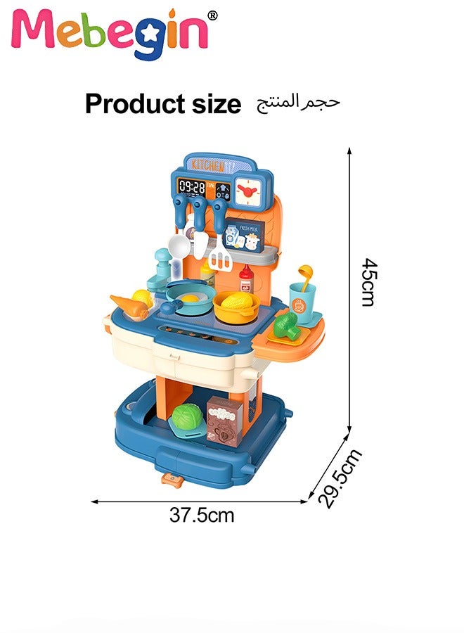 34Pcs Kitchen Playset, Portable Kitchen Toys Backpack, Pretend Role Play Toys with Rich Kitchen Accessories, Creative Play House toys Kit, Fun Educational Toys, Easy to Assemble, Ideal Gifts for Kids