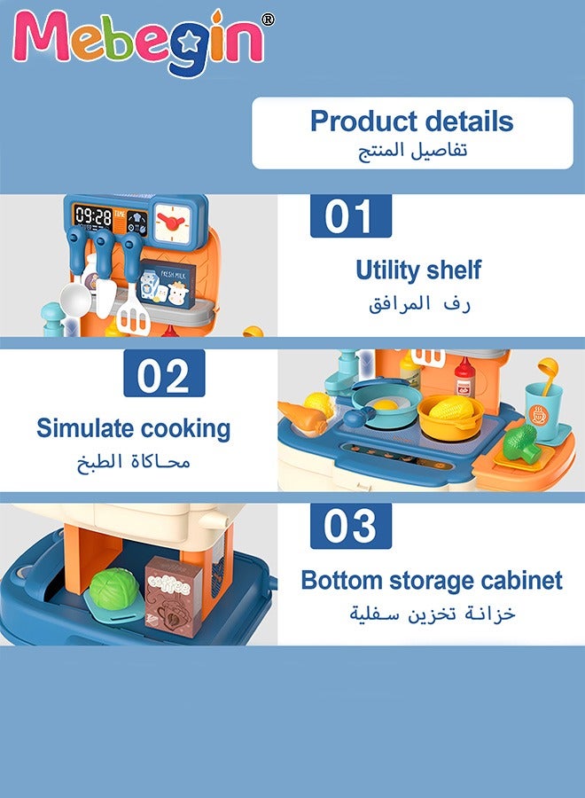 34Pcs Kitchen Playset, Portable Kitchen Toys Backpack, Pretend Role Play Toys with Rich Kitchen Accessories, Creative Play House toys Kit, Fun Educational Toys, Easy to Assemble, Ideal Gifts for Kids