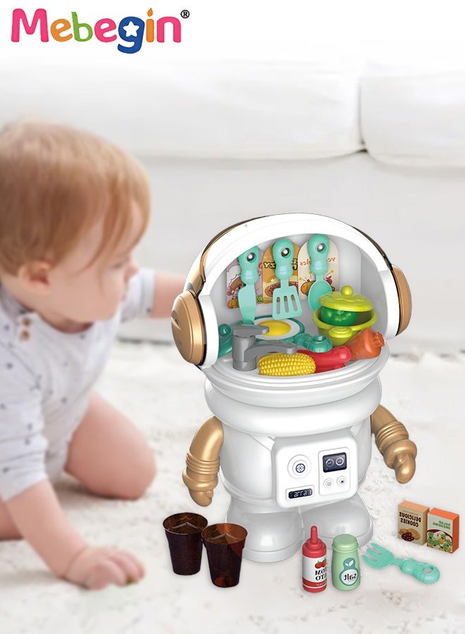 27 Pcs Cooking Space Play House, Astronaut-shape Kitchen Playset, Colorful Pretend Kitchen Toys, Rich Kitchen Accessories Playset for Kids Aged 3+, Ideal Kid Gift Choice