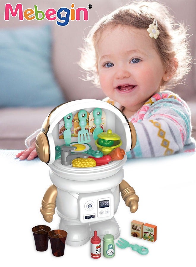 27 Pcs Cooking Space Play House, Astronaut-shape Kitchen Playset, Colorful Pretend Kitchen Toys, Rich Kitchen Accessories Playset for Kids Aged 3+, Ideal Kid Gift Choice