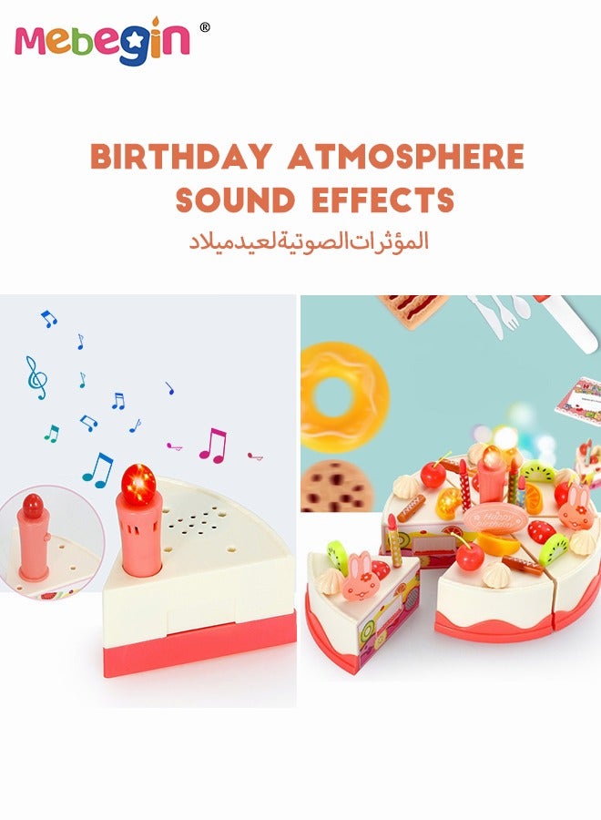 Birthday Cake Toy with Lights and Music,Pretend Play Cutting Food Toys,Kids Kitchen Playset with Tea Set,Candles,Dessert,Dount,Educational Toys Gifts for 3 4 5 6 Year Old Girls