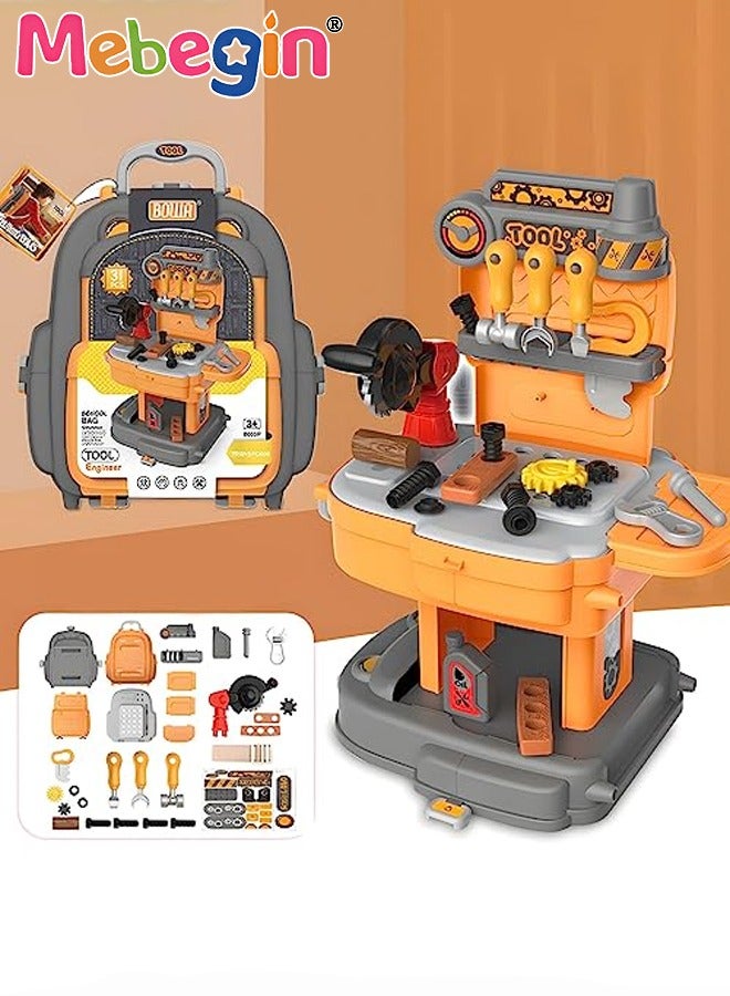31 Pcs Tool Backpack Toy Play Set, Kids Construction Tool Bench with Various Simulation Accessories, Realistic Pretend Play Set Workbench Toys Gifts for Boys Girls Kids 3+