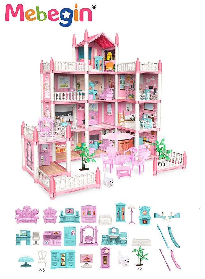 Doll House Dollhouse for Girls,STEM Dollhouse DIY Building Toys with Play Mat,Lights,Furniture,Accessories,Doll,Pets,Best Pretend Play House Gift for Kids Girls (11 Rooms Playhouse)