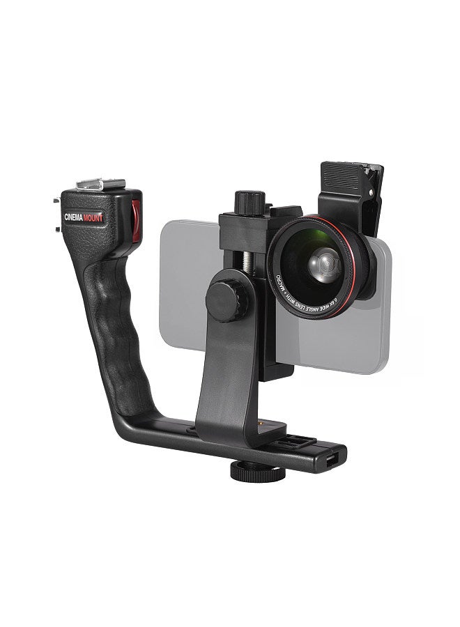 Mobile Phone L-Bracket Holder Video Rig Handheld Stabilizer Kit including Macro Lens + Phone Clip + Phone Holder with Dual Hot Shoe Mounts 1/4in Screw Hole