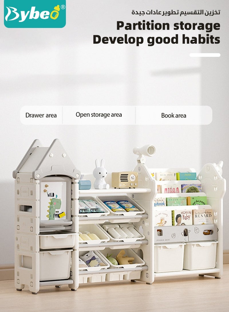 Children Deluxe Storage Organizer Set - Kids Bookshelf With Multi-Layer Toy Storage Rack, Storage Drawers, Drawing Board, Multi Boxes, PP Material With Large Capacity