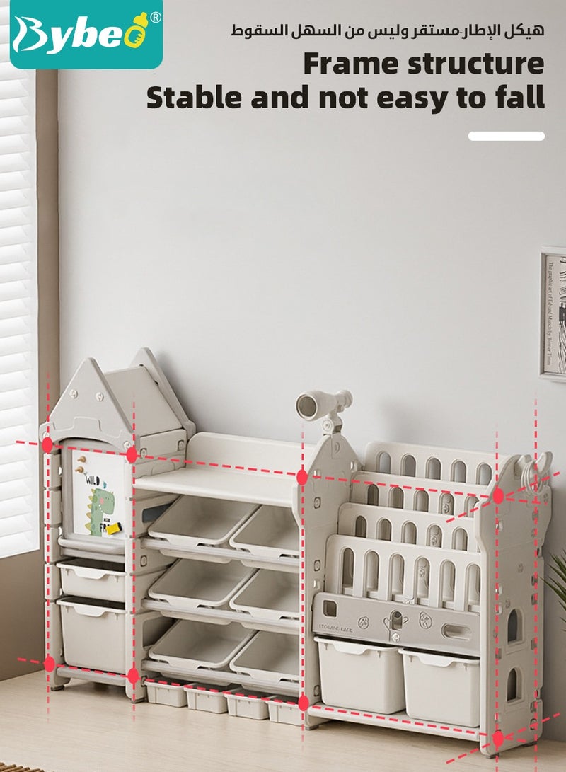 Children Deluxe Storage Organizer Set - Kids Bookshelf With Multi-Layer Toy Storage Rack, Storage Drawers, Drawing Board, Multi Boxes, PP Material With Large Capacity