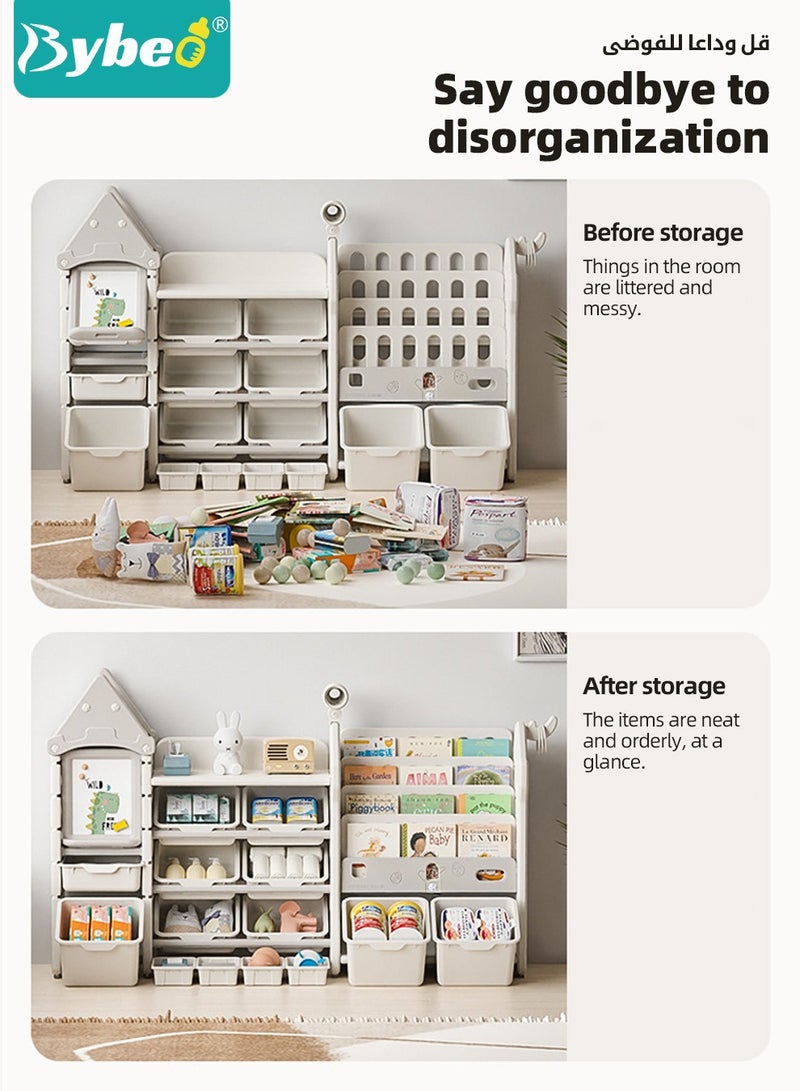 Children Deluxe Storage Organizer Set - Kids Bookshelf With Multi-Layer Toy Storage Rack, Storage Drawers, Drawing Board, Multi Boxes, PP Material With Large Capacity