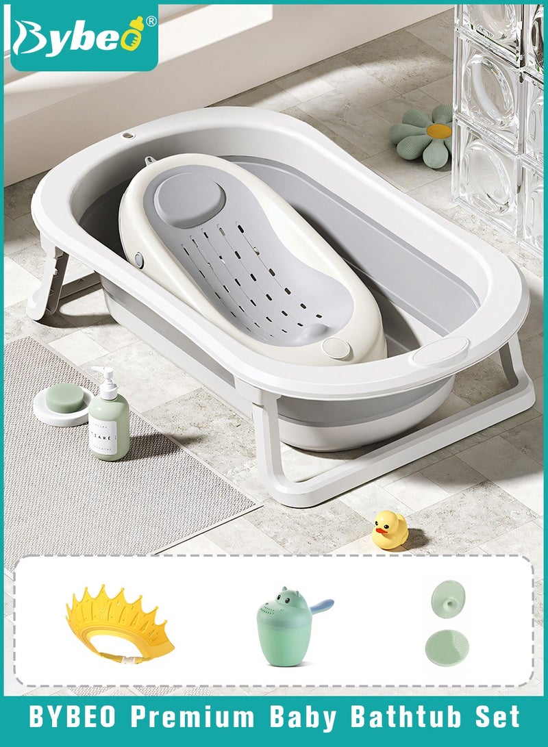 5 PCS Baby Bath Tub Foldable Bathtub With Baby Bath Chair + Shower Cap *1 + Washing Hair Shower Shampoo Cup *1 + Shampoo Brush *1