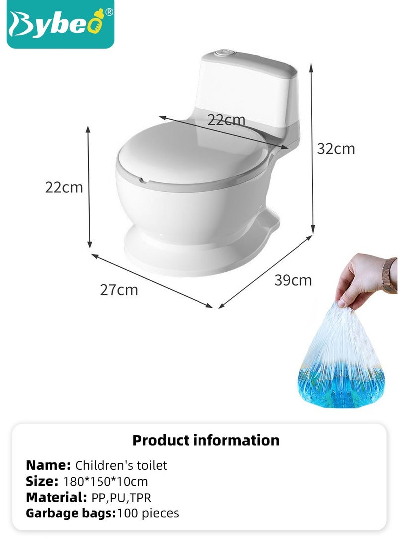 Baby Potty Training Seat, Kid Size Potty, Realistic Potty Training Toilet with Lid Back, Babies Toilets with a Brush and 100pcs Clean Bag, for Toddlers Infants Kids Boys Girls, Easy to Empty and Clean