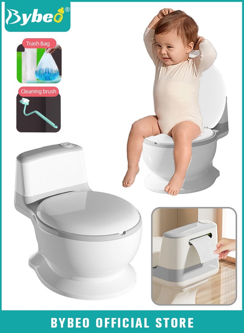 Baby Potty Training Seat, Kid Size Potty, Realistic Potty Training Toilet with Lid Back, Babies Toilets with a Brush and 100pcs Clean Bag, for Toddlers Infants Kids Boys Girls, Easy to Empty and Clean