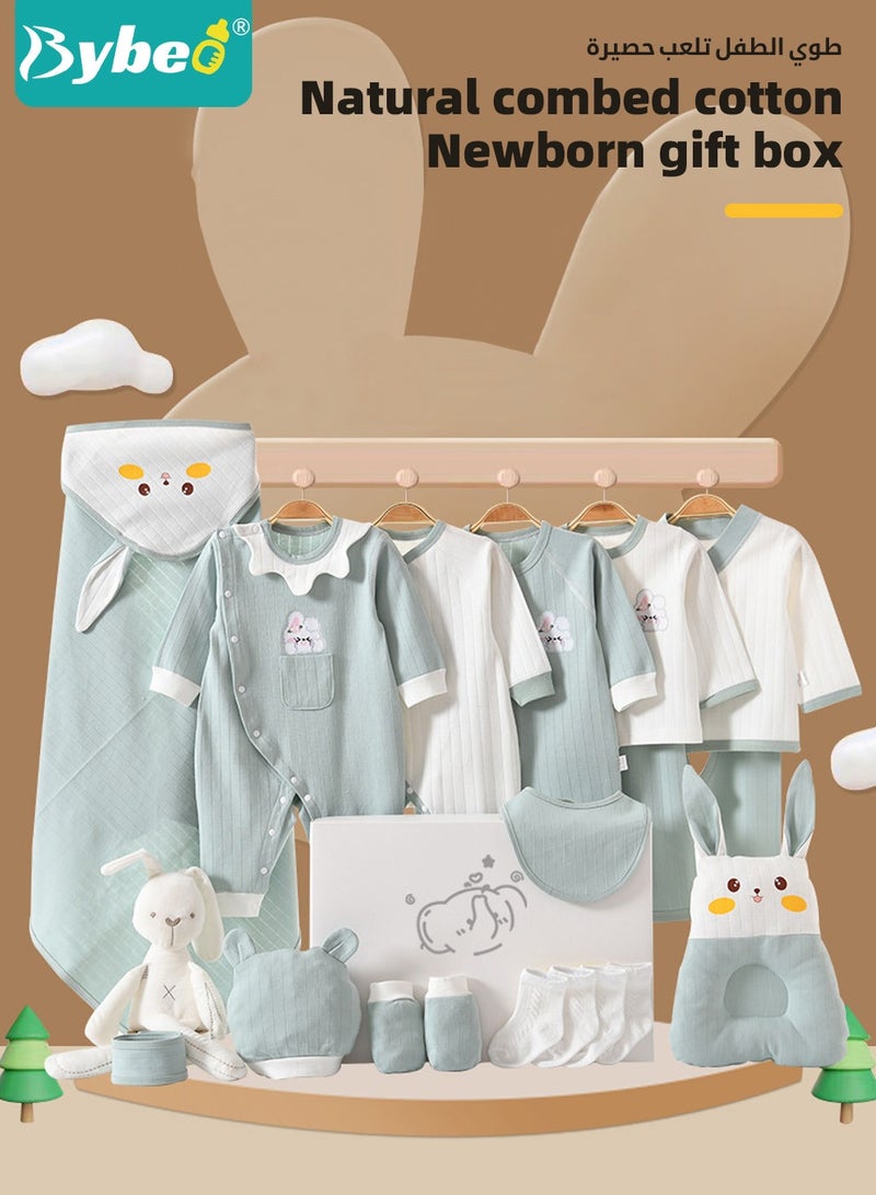 19PCS Newborn Baby Gift Set, Newborn Layette Gift Set for Boys and Girls, Babies Essential Clothes Accessories with Baby Blanket, 100% Premium Cotton,  for Spring Summer Autumn Winter Four Seasons