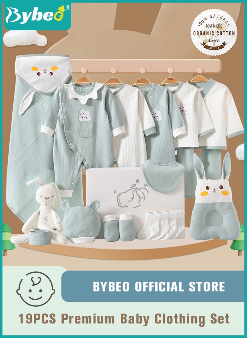 19PCS Newborn Baby Gift Set, Newborn Layette Gift Set for Boys and Girls, Babies Essential Clothes Accessories with Baby Blanket, 100% Premium Cotton,  for Spring Summer Autumn Winter Four Seasons