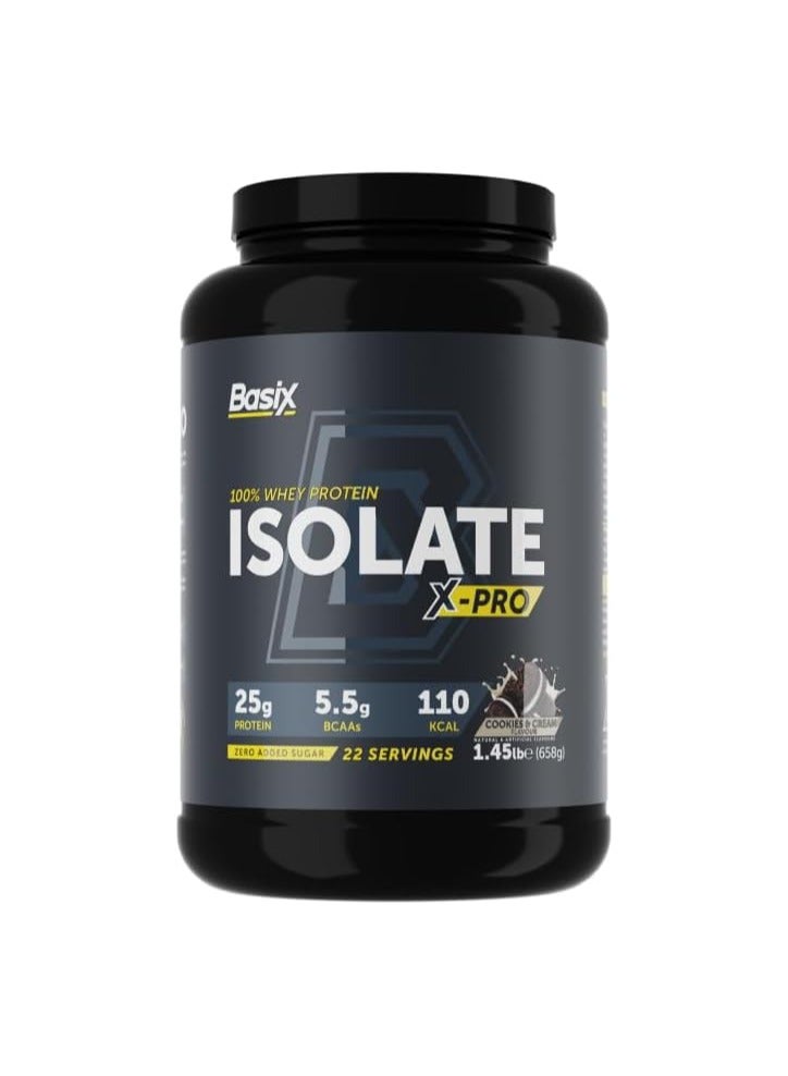 Basix 100% Whey Protein Isolate X-Pro 658g Cookies And Cream Flavor 22 Serving