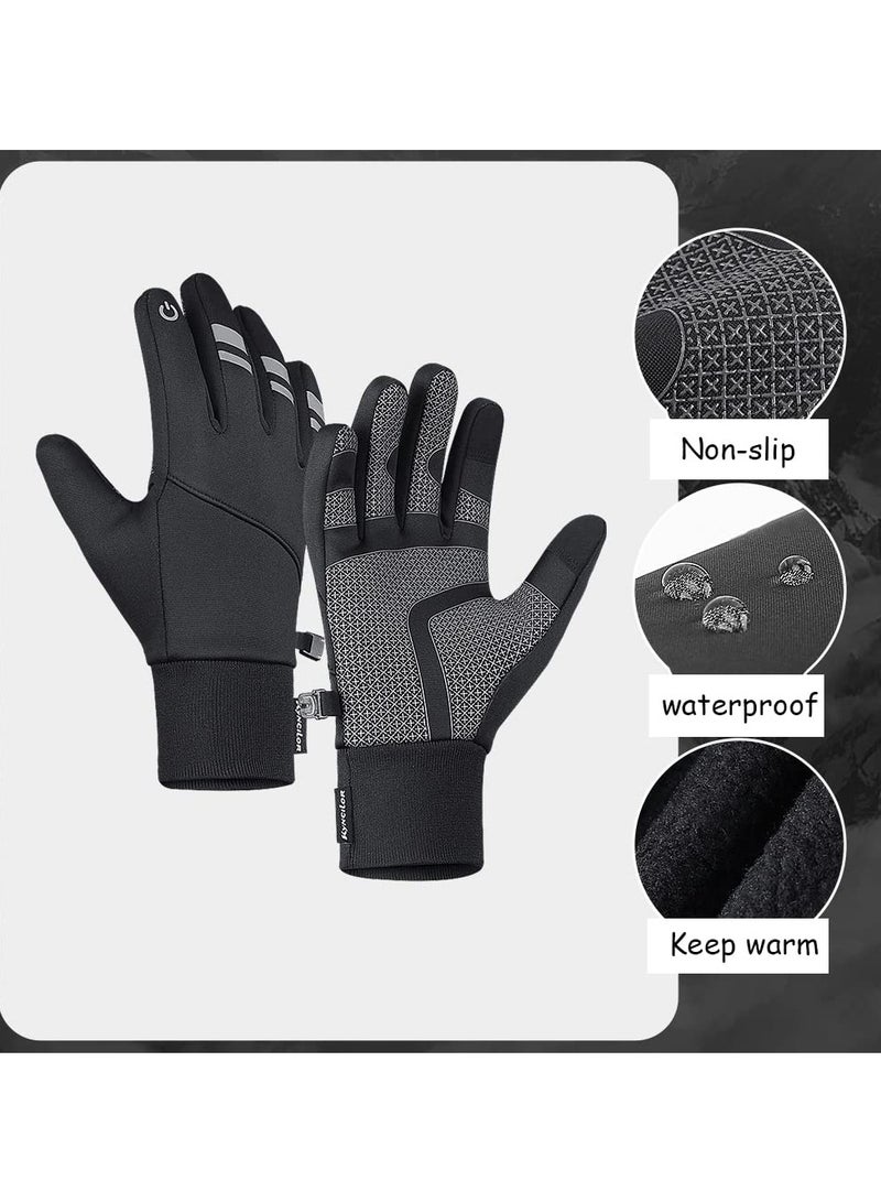 Cycling Gloves Bicycling Anti Slip Shock Absorbing Men Women Winter Three Fingers Fleece Windproof Waterproof Warm Outdoors Sport