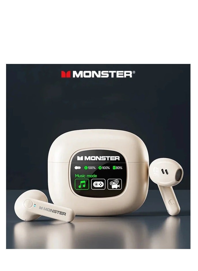 Monster XKT20 Wireless Bluetooth Earbuds Gaming Headphones Deep Bass Low Latency Game Headset with Built-in Microphone Noise Canceling Beige