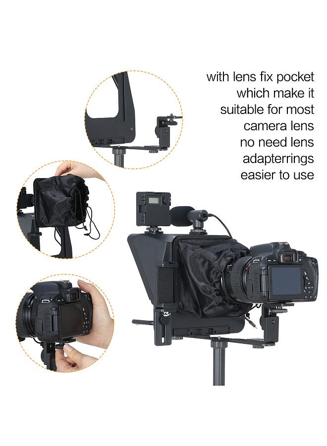 A10 Portable Smartphone DSLR Camera Teleprompter Prompter with Phone Holder Remote Control for Video Recording Live Streaming Interview Stage Presentation Speech