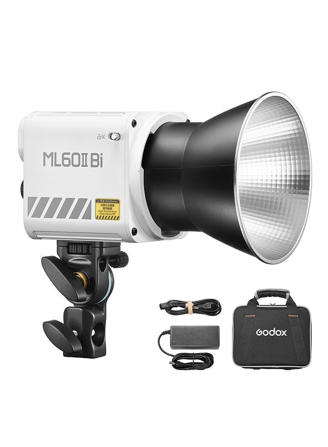 ML60II Bi 70W Video Light Bi-Color Photography Light 2800K-6500K Dimmable CRI≥96 with Mount COB Bead 11 Lighting Scene Effects 2.4G Wireless System