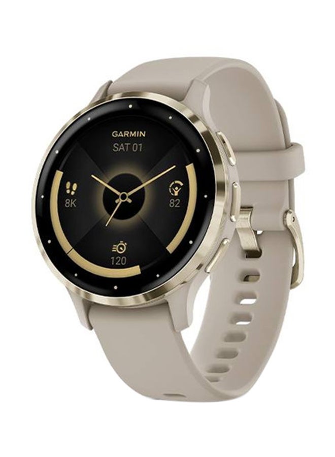 Garmin Venu3S Soft gold stainless steel bezel French grey Case And Silicone Band