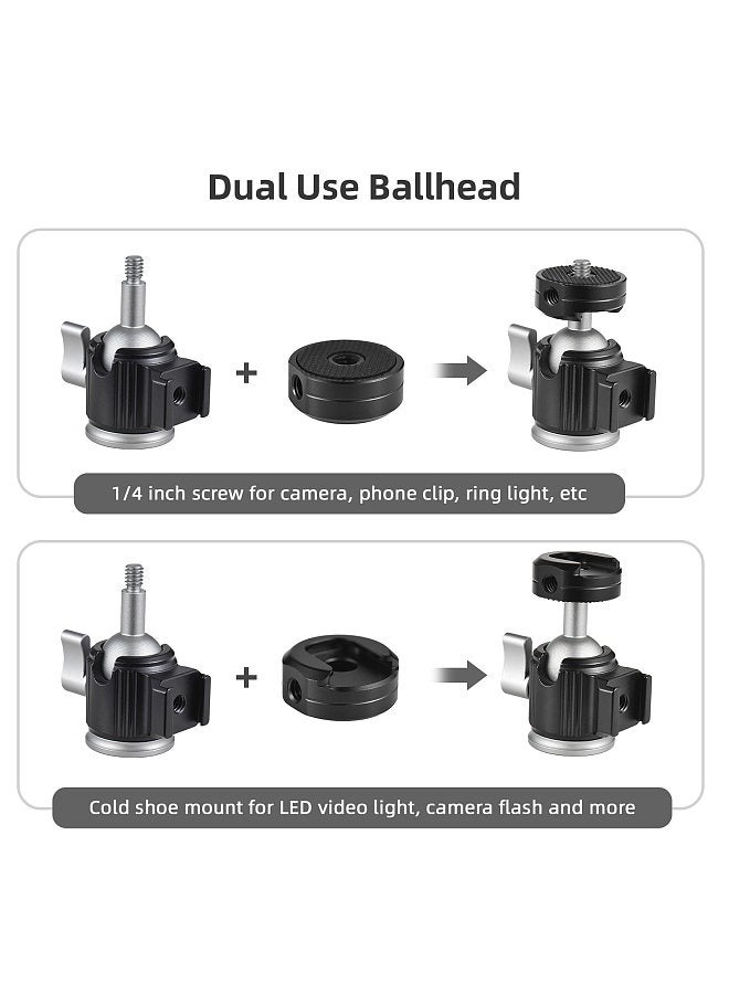Multifunctional Mini Tripod Desktop Tripod Stand Aluminum Alloy 360° Rotatable Ballhead with Cold Shoe Mount Max.3kg Load Capacity for Vlog Live Streaming Video Recording