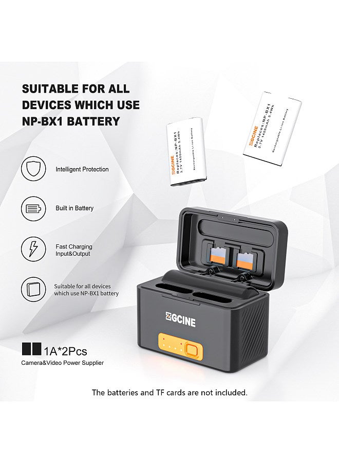 PS-BX1 Portable Camera Battery Fast Charging Case 5200mAh Wireless Dual Battery Charger with Type-C Port Replacement for Sony NP-BX1 Battery