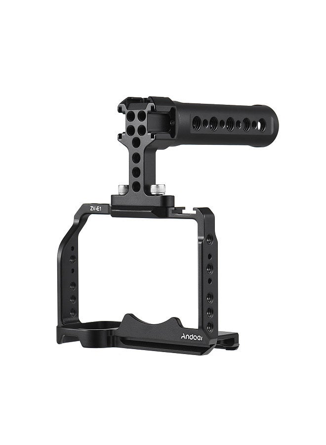 Camera Cage + Top Handle Kit Aluminum Alloy Camera Video Cage with Cold Shoe Mounts Numerous 1/4 Inch Threads Replacement for Sony ZV-E1 Camera