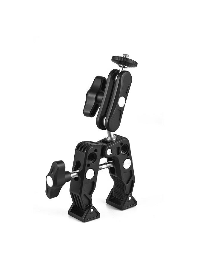 Multi-functional Super Clamp Aluminum Alloy with Dual 360° Rotatable Ballhead 1/4 Inch Screw Connection 1/4 Inch & 3/8 Inch Threads 1.5kg Load Bearing