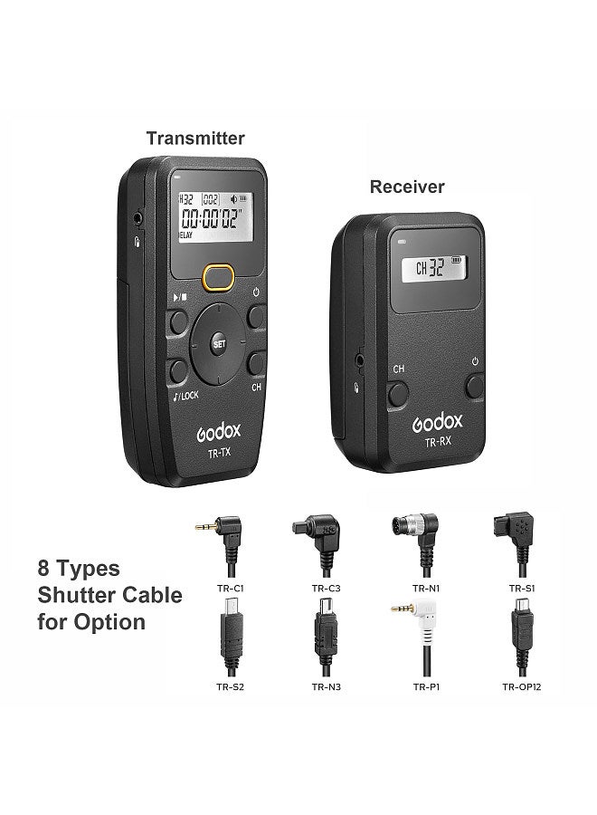 TR Series 2.4G Wireless Timer Remote Control Camera Shutter Remote(Tramsmitter & Receiver) 6 Timer Settings 32 Channels 100M Control Distance with TR-N1 Shutter Cable Replacement