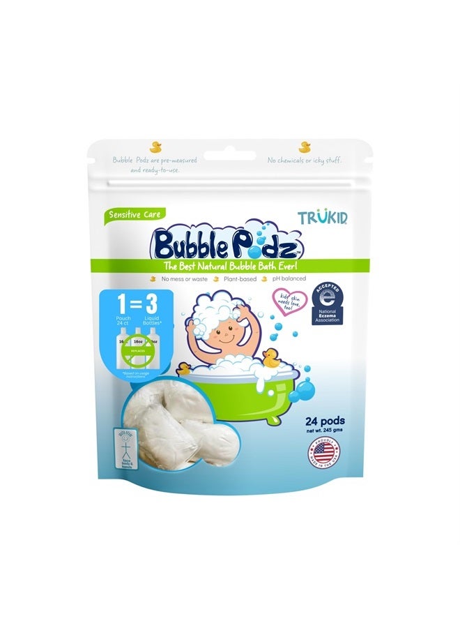 Bubble Podz Bubble Bath for Baby & Kids, NEA-Accepted for Eczema, Gentle Refreshing Colloidal Oatmeal Bath Bomb for Sensitive Skin, pH Balance 7 for Eye Sensitivity, Unscented (24 Podz)