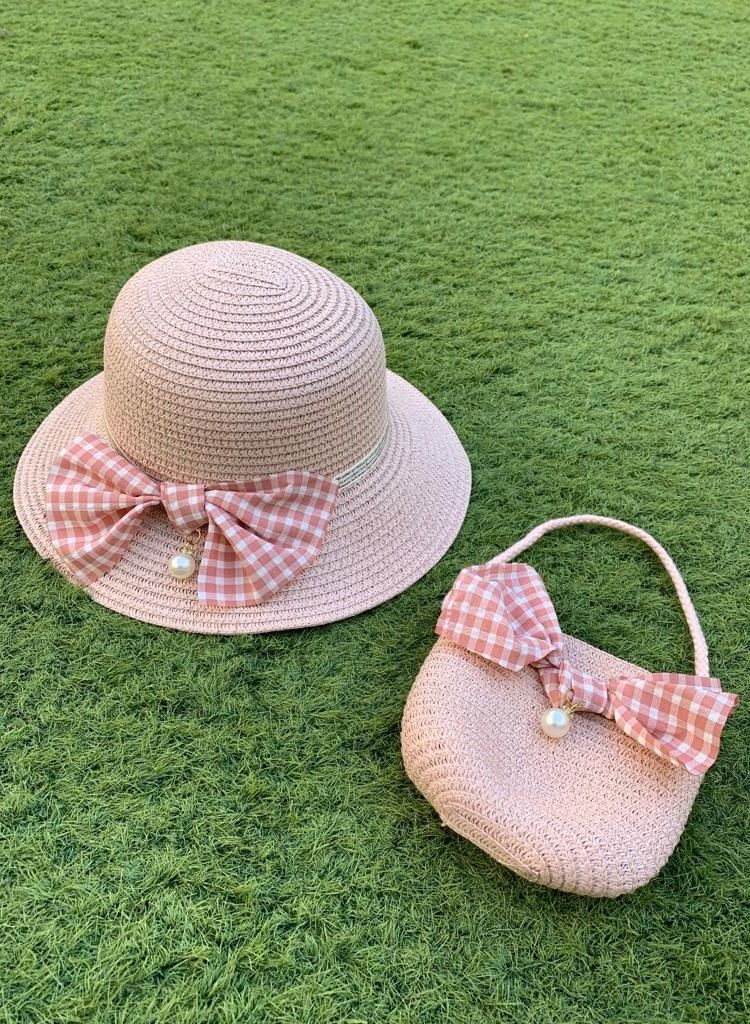 The Girl Cap Straw Hat & Shoulder Bag Set Summer Hat for Kids Outdoor Party Dress Up Set - Girls Wide Brim Set of 2 Pcs