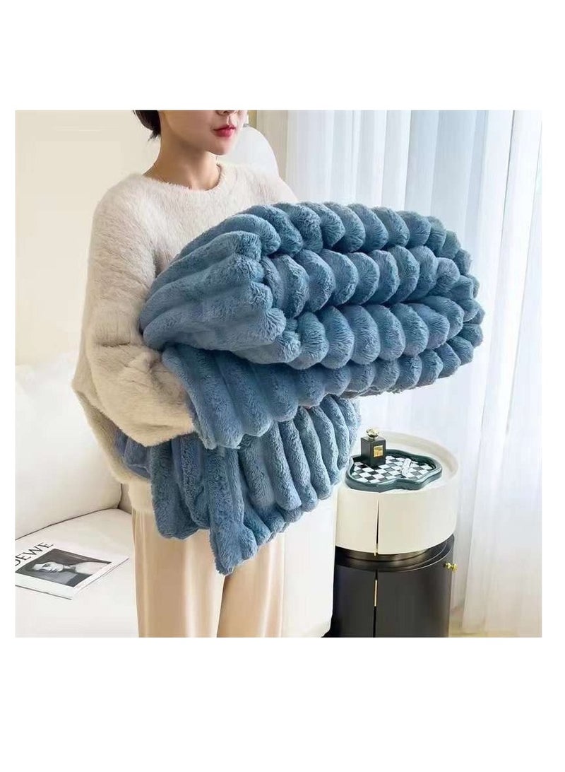 Faux Fur Blanket Thick Warm Rabbit Hair Gray Plush Soft Plaid Throw 200*230cm for Double Bed Winter Sofa Cover