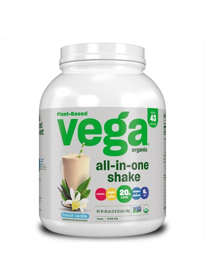 Organic All-in-One Vegan Protein Powder, French Vanilla -Superfood Ingredients, Vitamins for Immunity Support, Keto Friendly, Pea Protein for Women & Men, 3.1 lbs (Packaging May Vary)