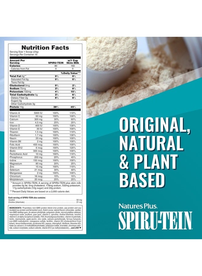 Natures Simply Natural SPIRU-TEIN Shake - Unsweetened Chocolate - 0.82 lb Protein Powder- Meal Replacement - Natural Energy - Supports Diabetic Lifestyle - Vegetarian, 16 Servings