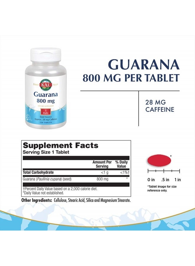 Guarana 800 | Approx. 28 milligrams of Naturally Occurring Caffeine | Healthy Energy and Focus Support | 120 Tablets