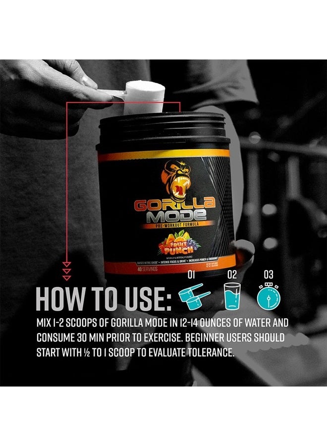 Gorilla Mode Pre Workout - Massive Pumps · Laser Focus · Energy · Power - L-Citrulline, Creatine, L-Tyrosine, Betaine, Hydroprime®, Alpha-GPC, 400mg Caffeine, Huperzine A – 800g (BlackBerry Lemonade)