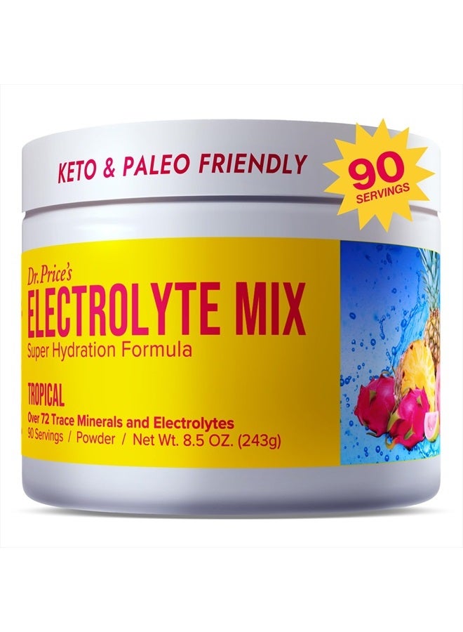 Electrolytes Powder No Sugar - Electrolyte Mix - Hydration Drink - Keto Electrolytes - Fasting Electrolytes - Water Enhancer, No Tablets, Non-GMO, Gluten Free, Sports Drink - 90 Servings Tropical