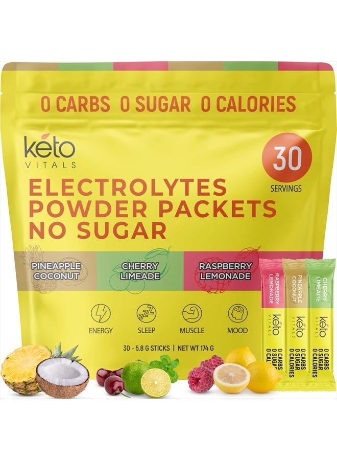 Tropical Keto Electrolyte Powder No Sugar - Keto Electrolytes Powder Packets with Potassium, Magnesium, Sodium, & Calcium - Sugar Free Electrolyte Drink Mix & Hydration Powder, 30 Serving