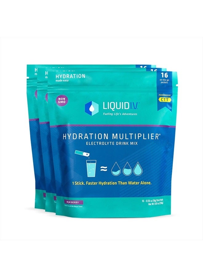 Hydration Multiplier - Acai Berry - Hydration Powder Packets | Electrolyte Powder Drink Mix | Easy Open Single-Serving Sticks | Non-GMO | 3 Pack (48 Servings)