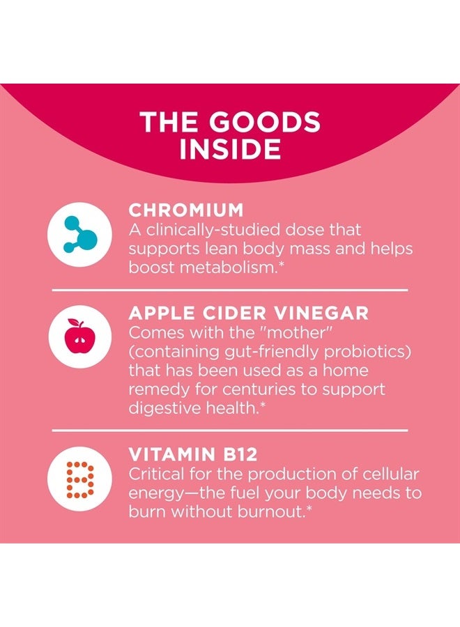 Metabolism Gummy Rings, Apple Cider Vinegar, Vitamin B12, Chromium, Energy and Digestive Health, Chewable Supplement, Apple Flavor - 30 Count