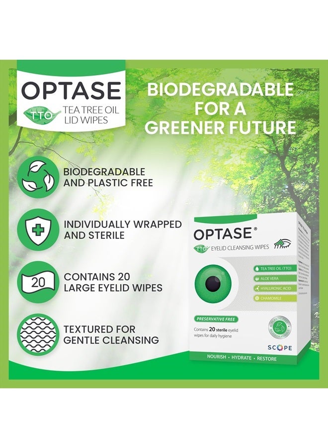 OPTASE Tea Tree Oil Eyelid Wipes - Cleansing for Dry Eyes Blepharitis Treatment Preservative Free, Natural Ingredients Step 2 Cleanse TTO Eye Wipes, Box of 20