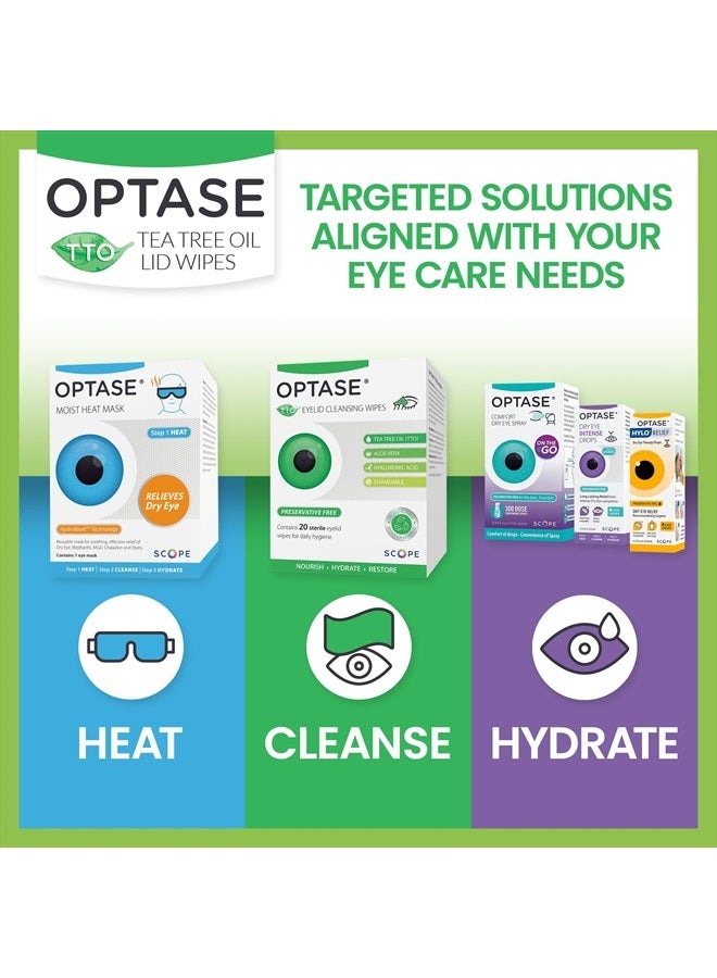 OPTASE Tea Tree Oil Eyelid Wipes - Cleansing for Dry Eyes Blepharitis Treatment Preservative Free, Natural Ingredients Step 2 Cleanse TTO Eye Wipes, Box of 20